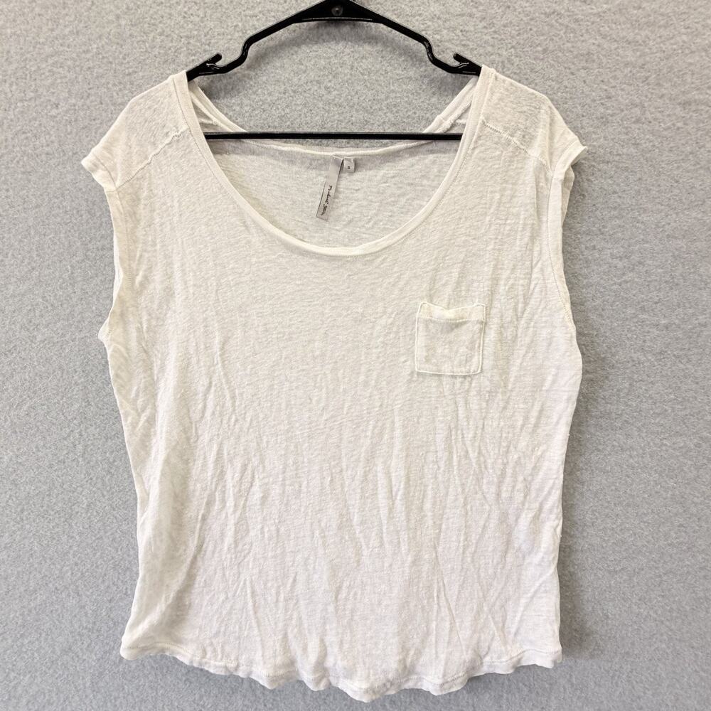 Michael Stars Natural Linen White Button Down Short Sleeve Women's Shirt Small S